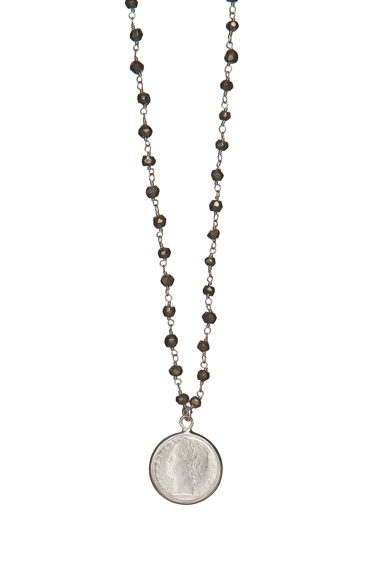 COLLANA ROSARIO EMATITE CON LIRA